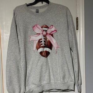 Gildan Gray Sweatshirt with Pink Bow Football Design